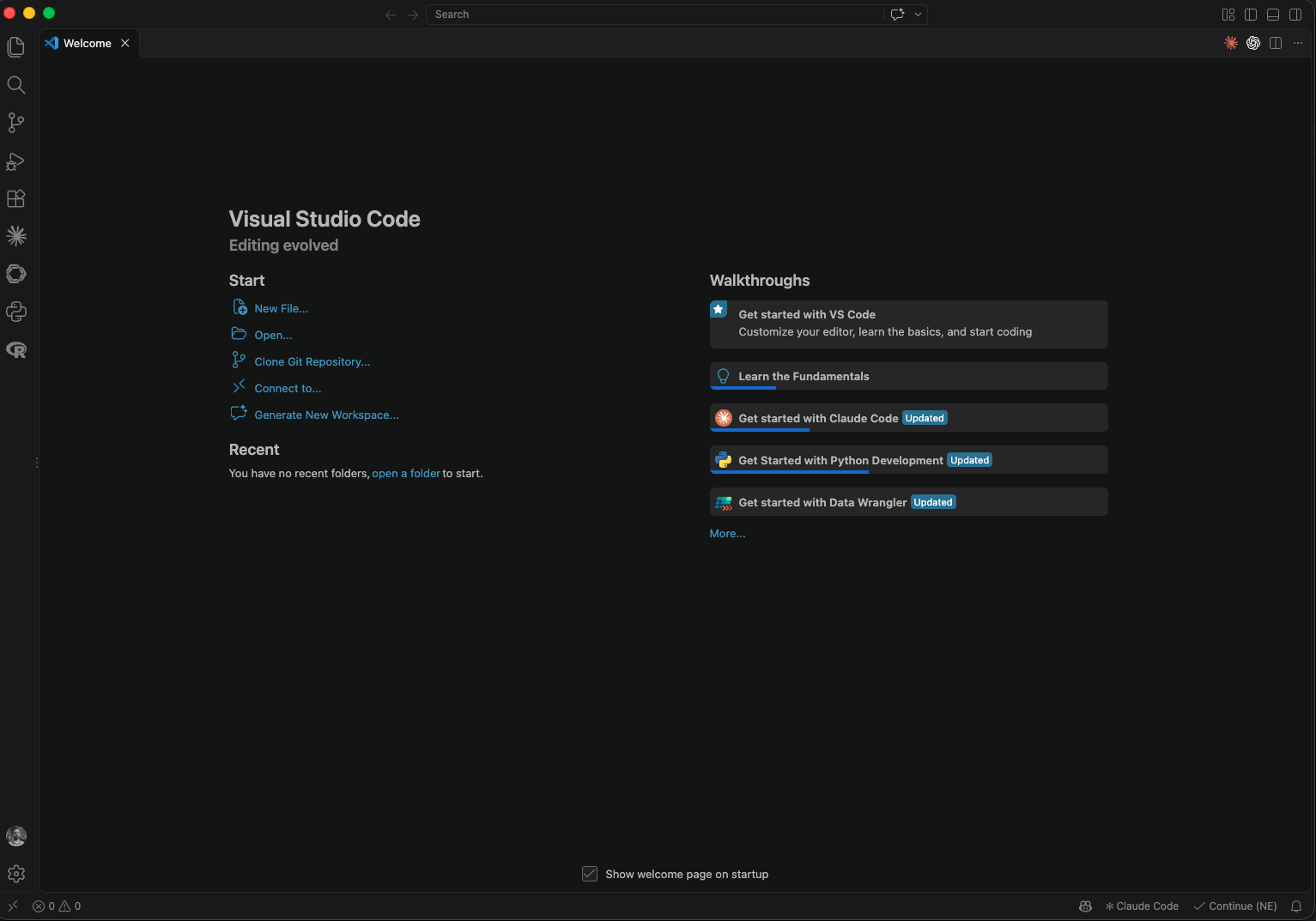 Layout of Visual Code Studio landing page.