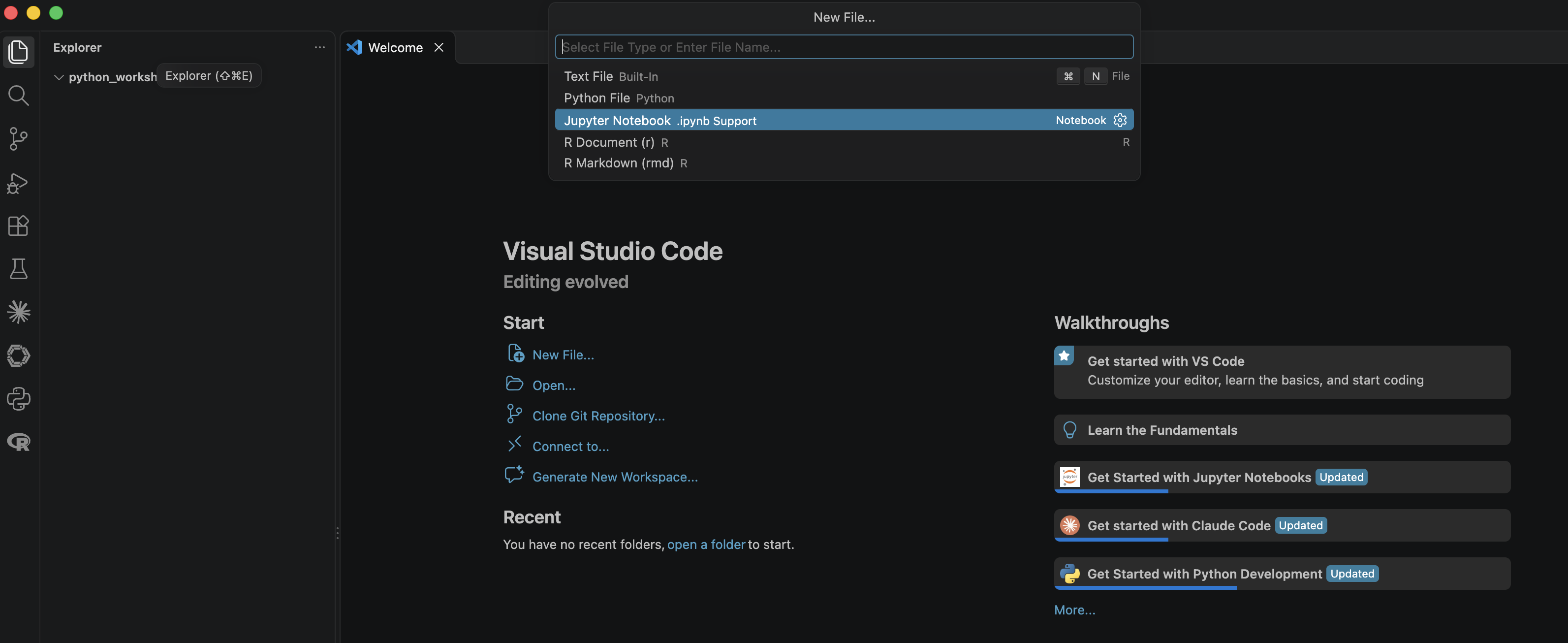 Open Jupyter Notebook in Visual Code Studio.