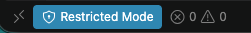 Blue Restricted Mode button on bottom left of Visual Code Studio.